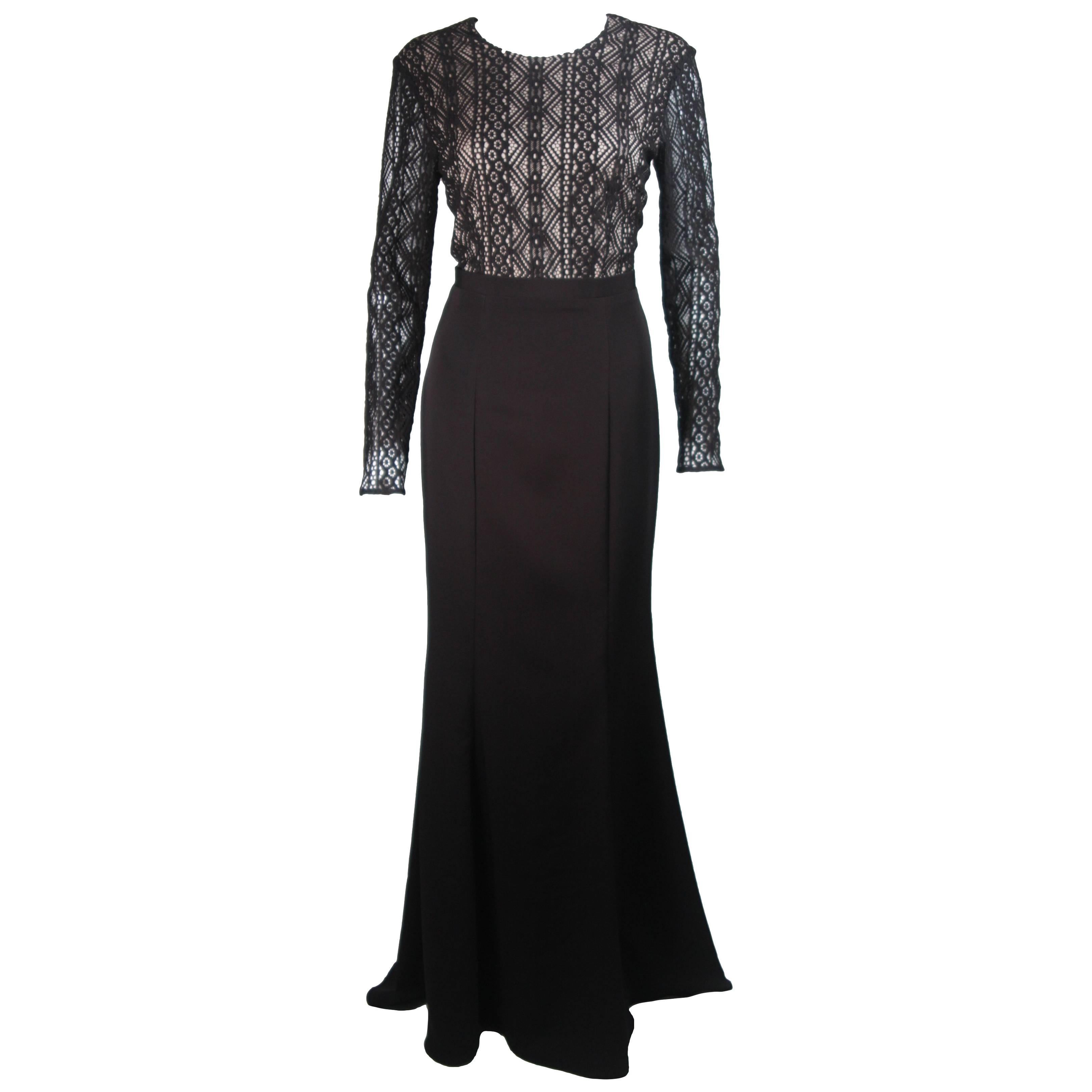 NAEEM KANH Schwarzes Jersey-Abendkleid mit Spitze Größe 8 im Angebot