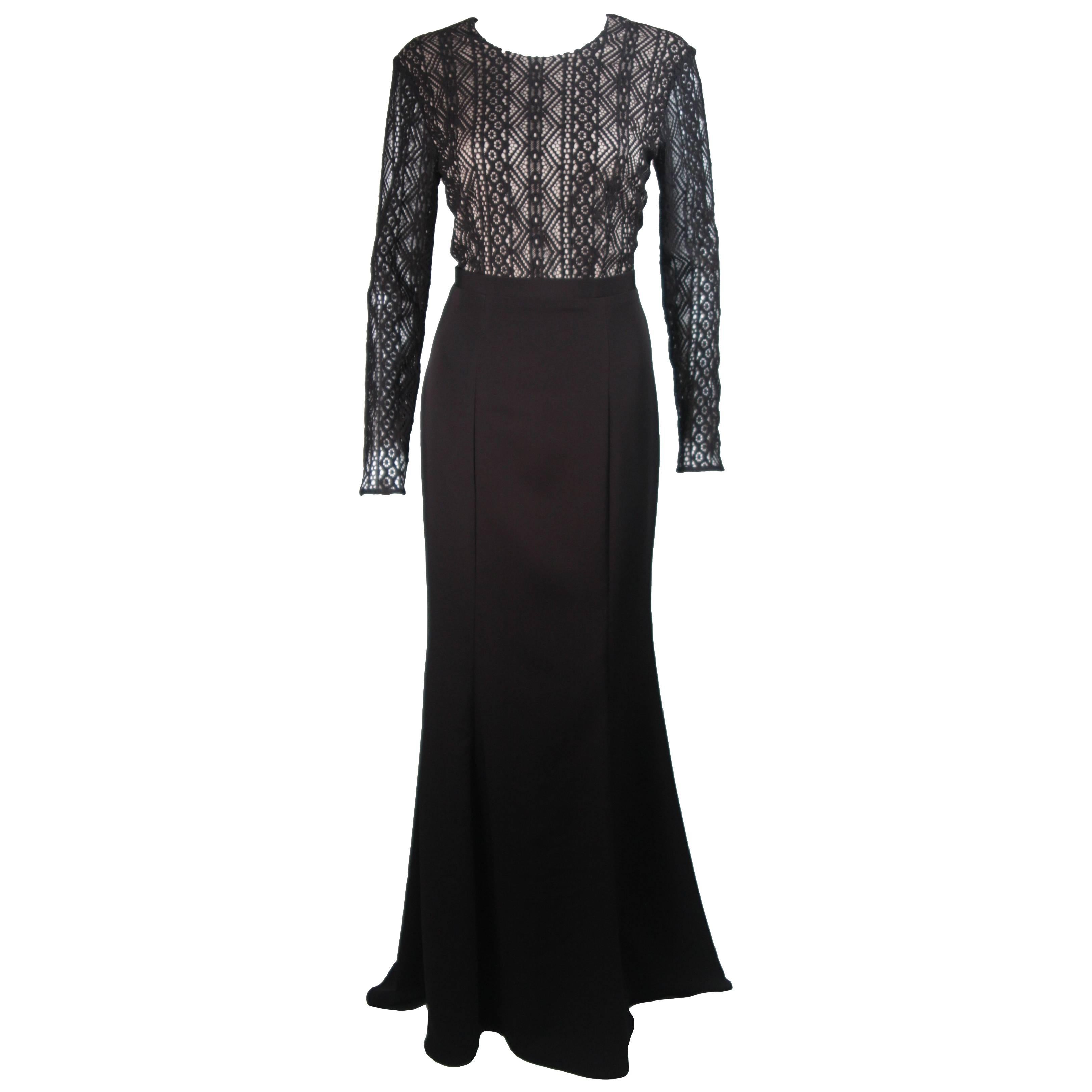 NAEEM KANH Vestido de noche de punto negro con encaje Talla 8 en venta