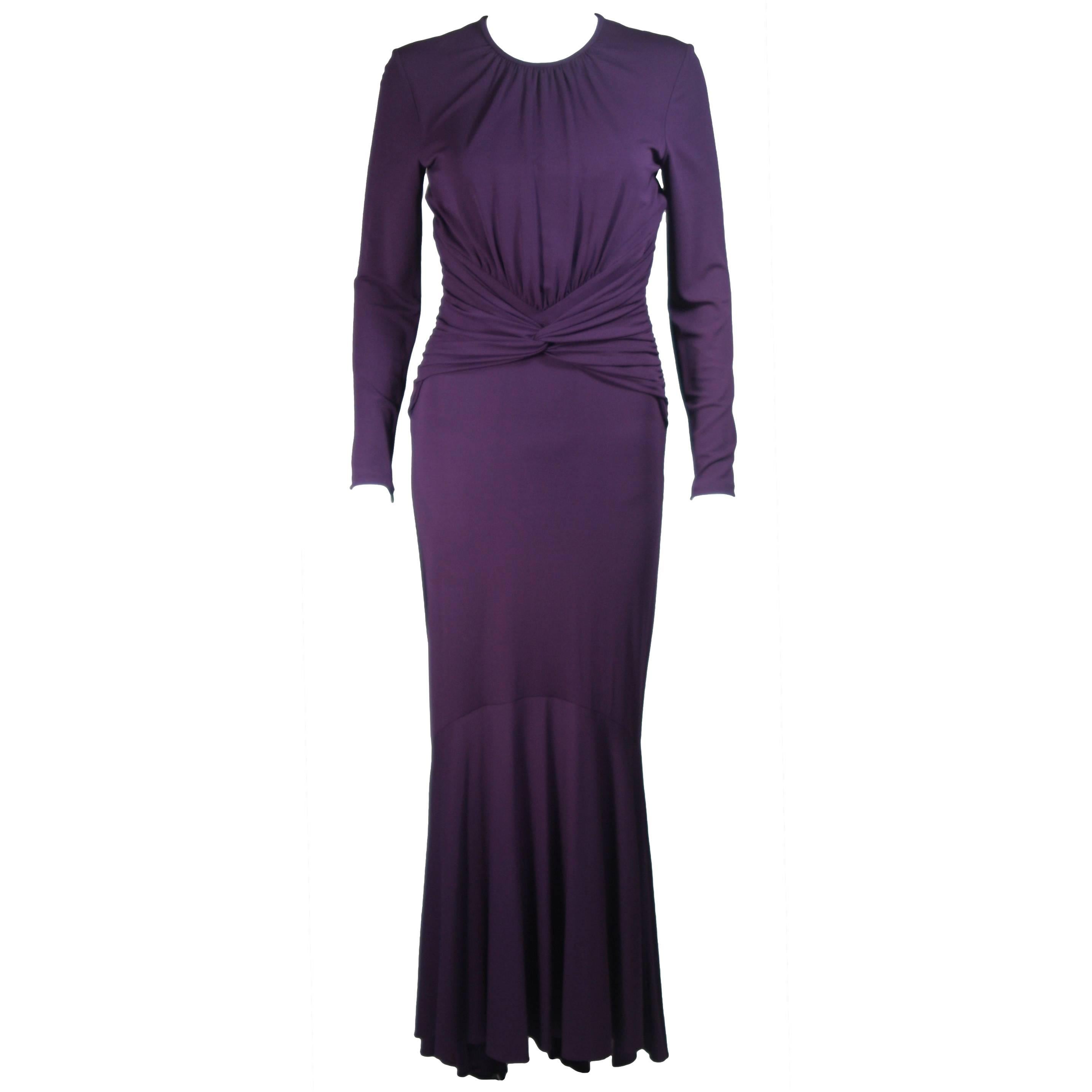 MICHAEL KORS Purple Stretch Jersey Draped Gown with Open Back Size 10 For Sale