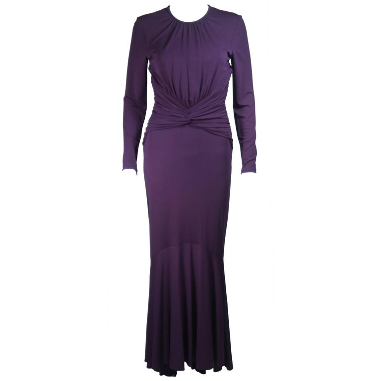 MICHAEL KORS Purple Stretch Jersey Draped Gown with Open Back Size 10 ...