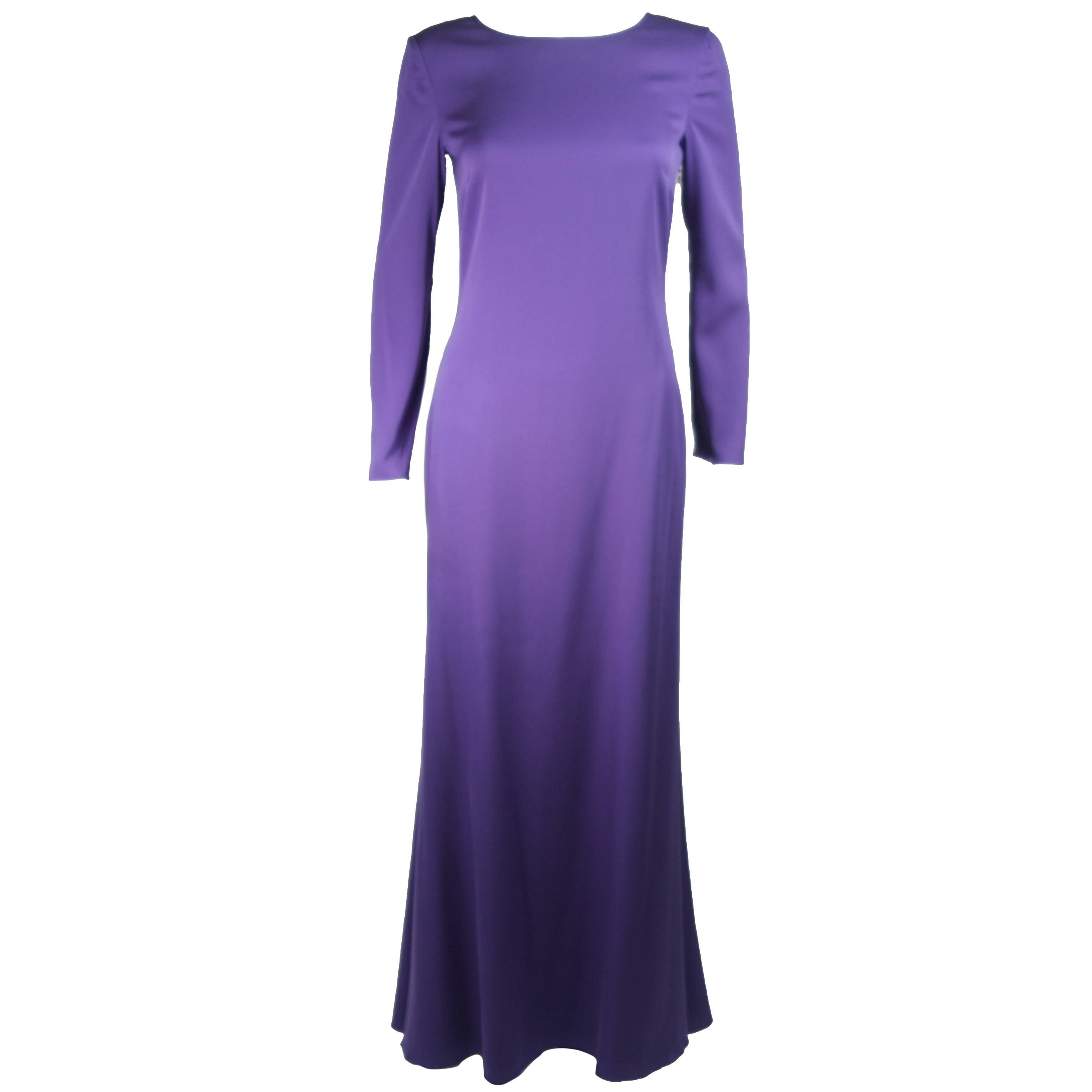 Emilio Pucci Purple Silk Long Sleeve Gown with Open Back Size Medium Large For Sale