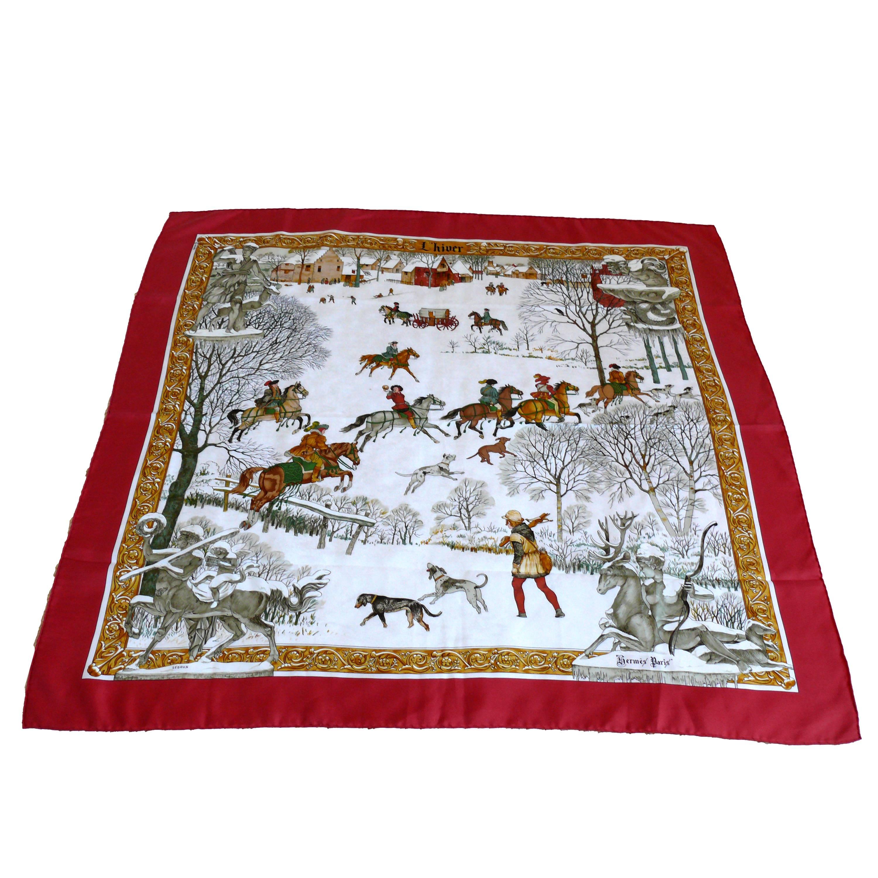 Hermes Silk Carre Scarf "L'Hiver" by Ledoux