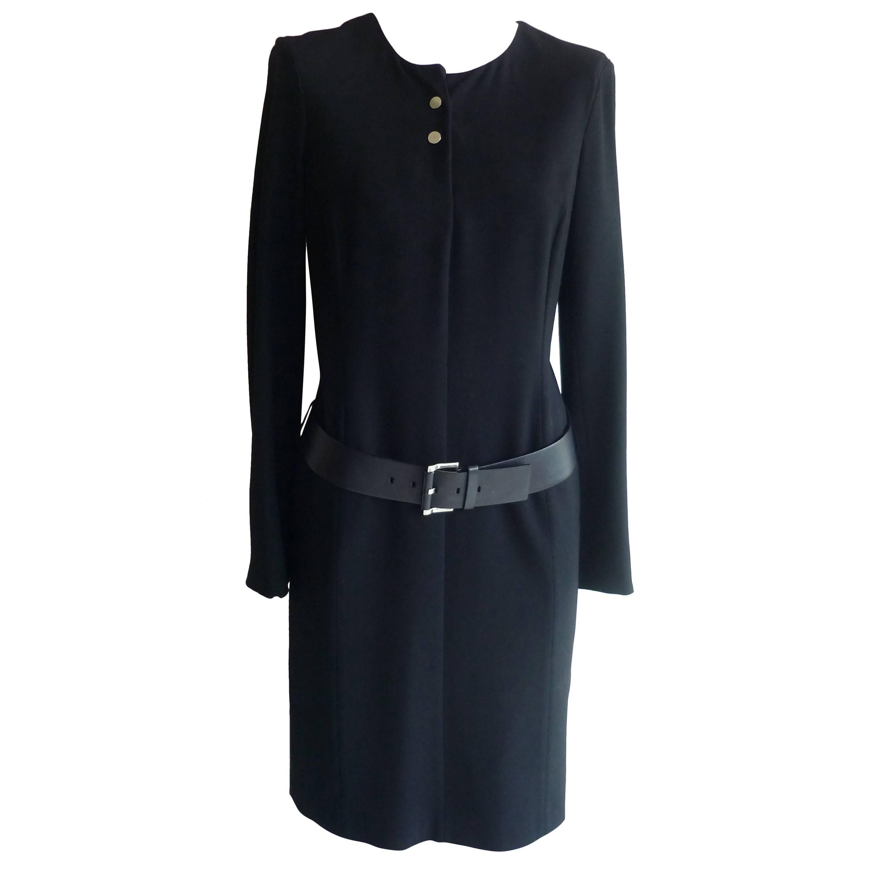 Jil Sander Black Virgin Wool Drop Waist Dress 