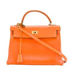 Vintage Hermes Orange 32cm Kelly Bag