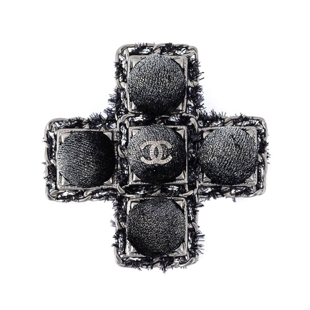 Chanel Button-Cross Logo Brooch