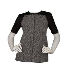 Proenza Schouler Black Leather & Tweed Short Sleeve Top sz S