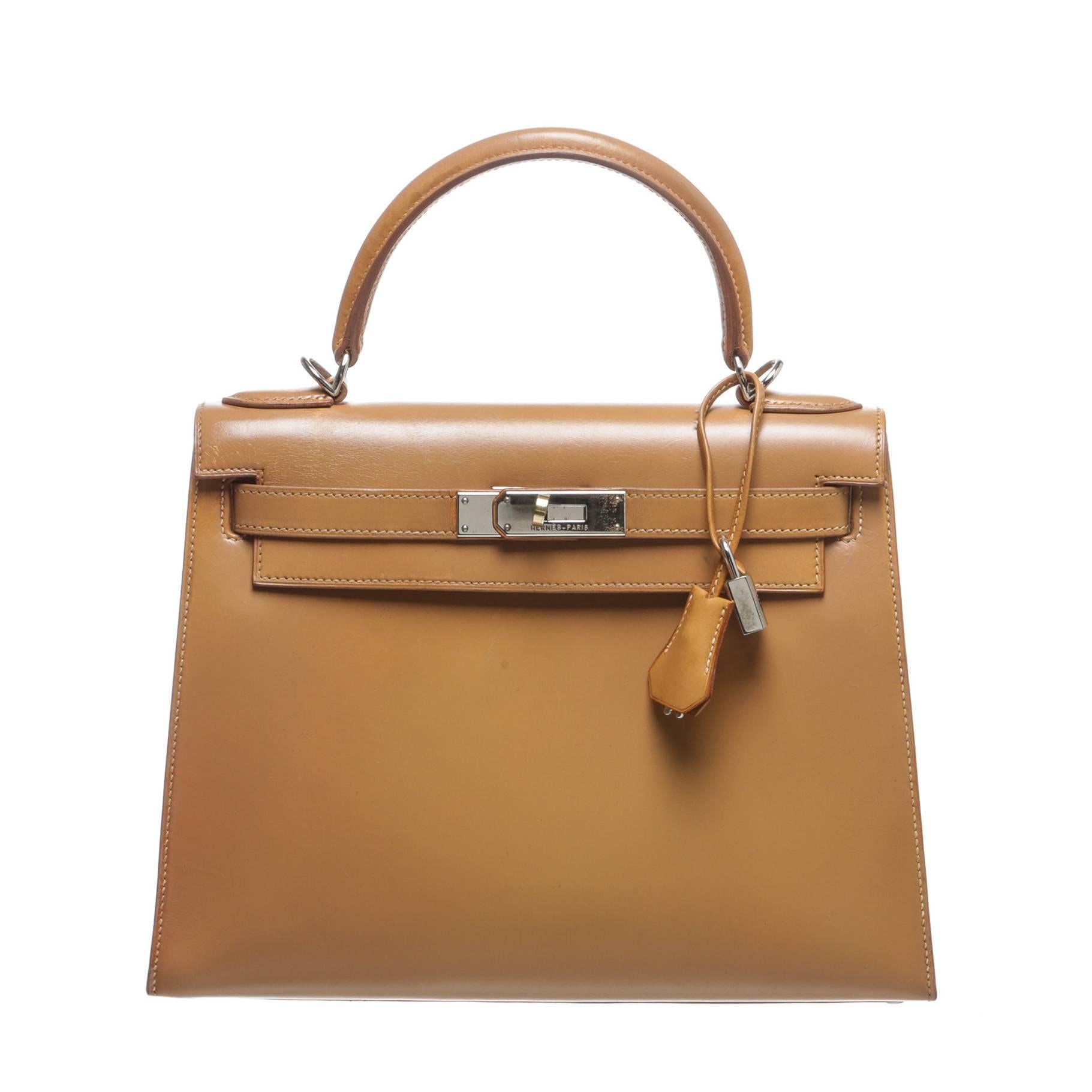 Hermes Natural Leather 32cm Kelly Handbag SHW For Sale