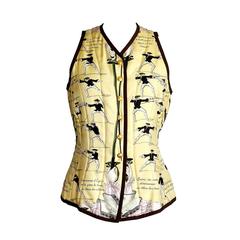 HERMES vest shaped TRAITE DES ARMES scarf print vintage quilted 40  6   