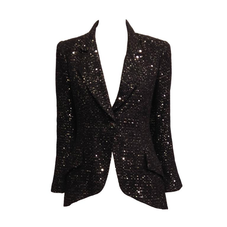 Chanel Black Tweed Jacket with Sequins Size 36 (4) For Sale at