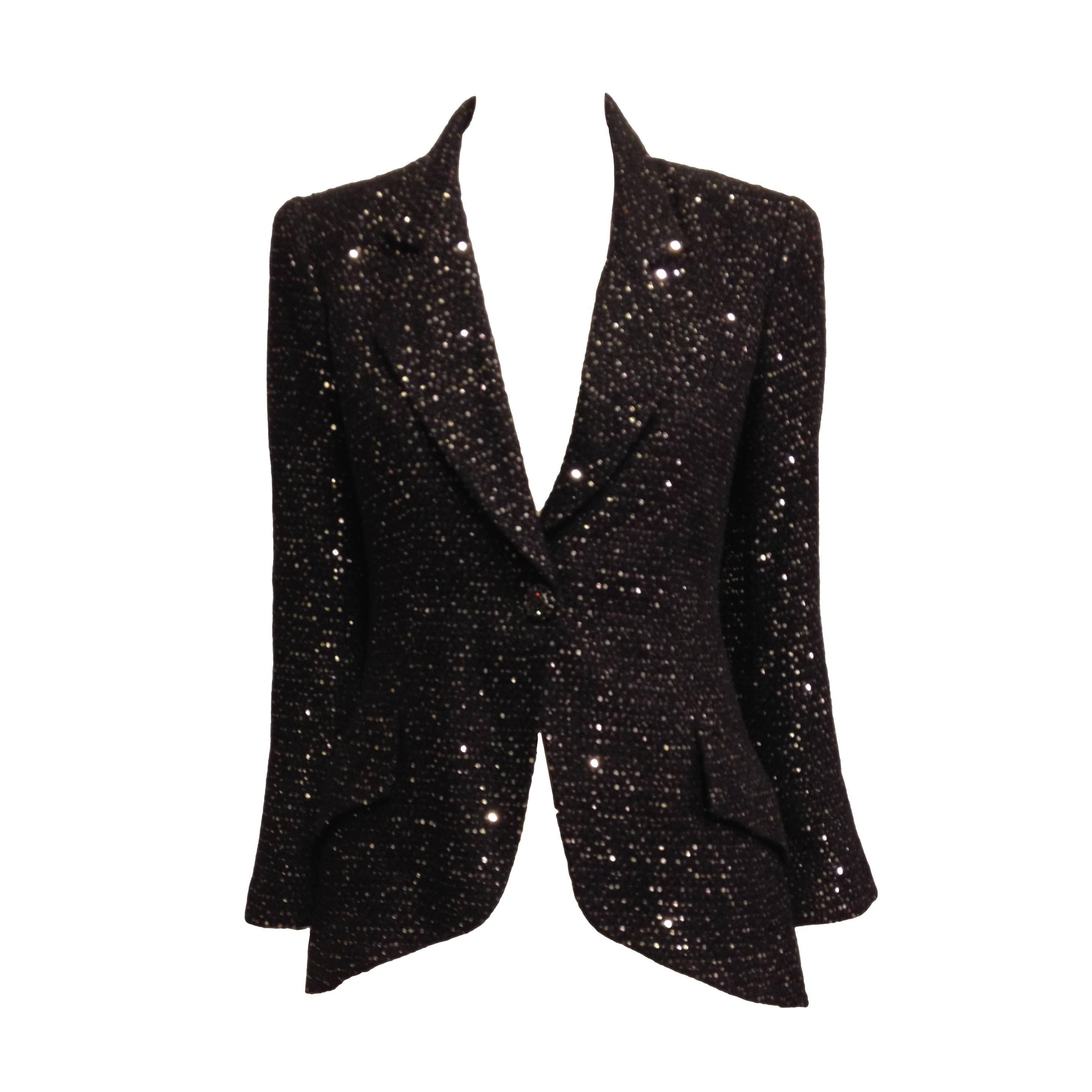 Chanel Black Tweed Jacket with Sequins Size 36 (4) For Sale