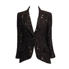 Chanel - Veste en tweed noir avec sequins, taille 36 (4)