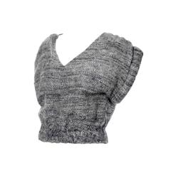 Nikos Handwoven Gray Wool Vintage Sweater Rolled Arms V Neck Vest 11