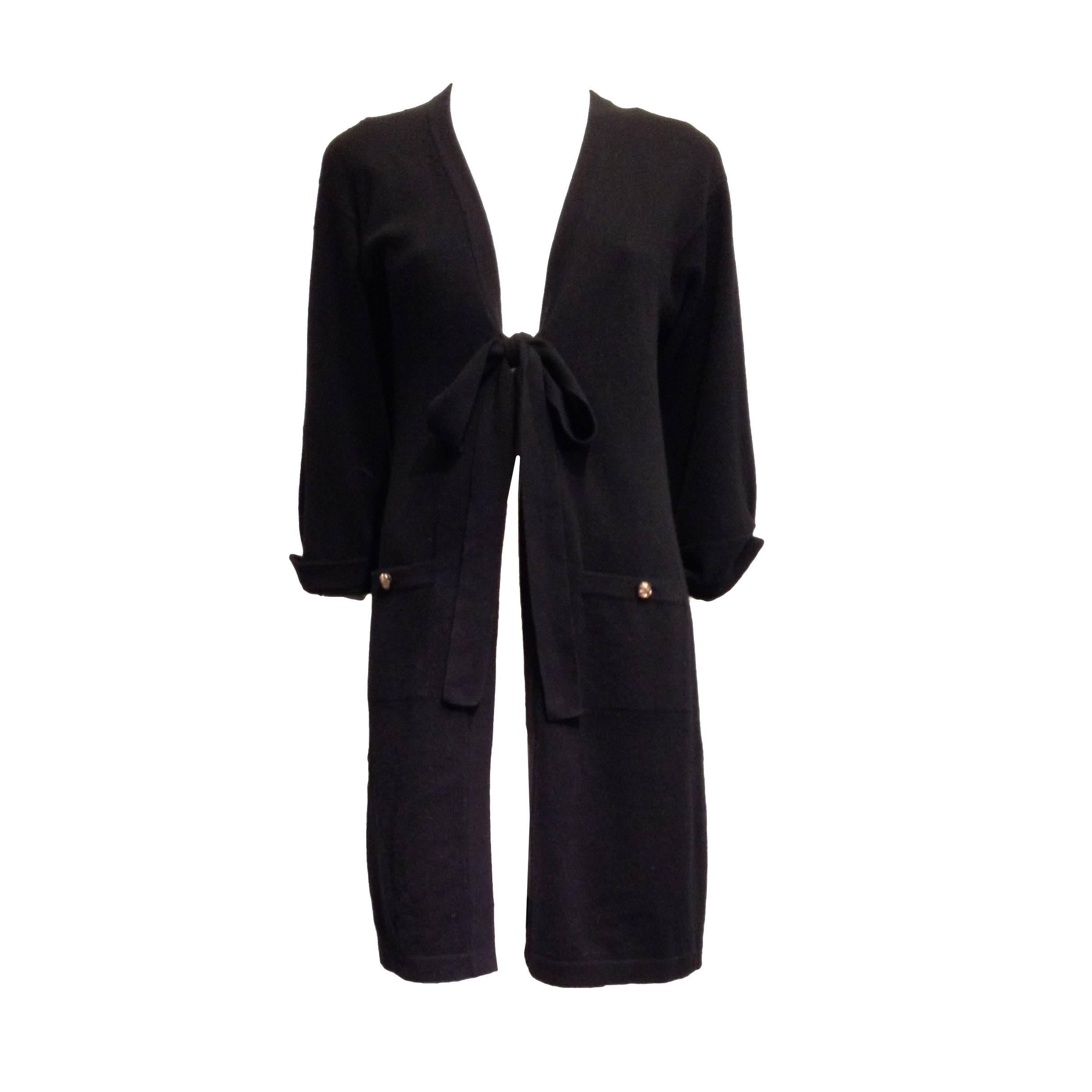 Chanel Black Cashmere Long Cardigan Size 34 (2) For Sale