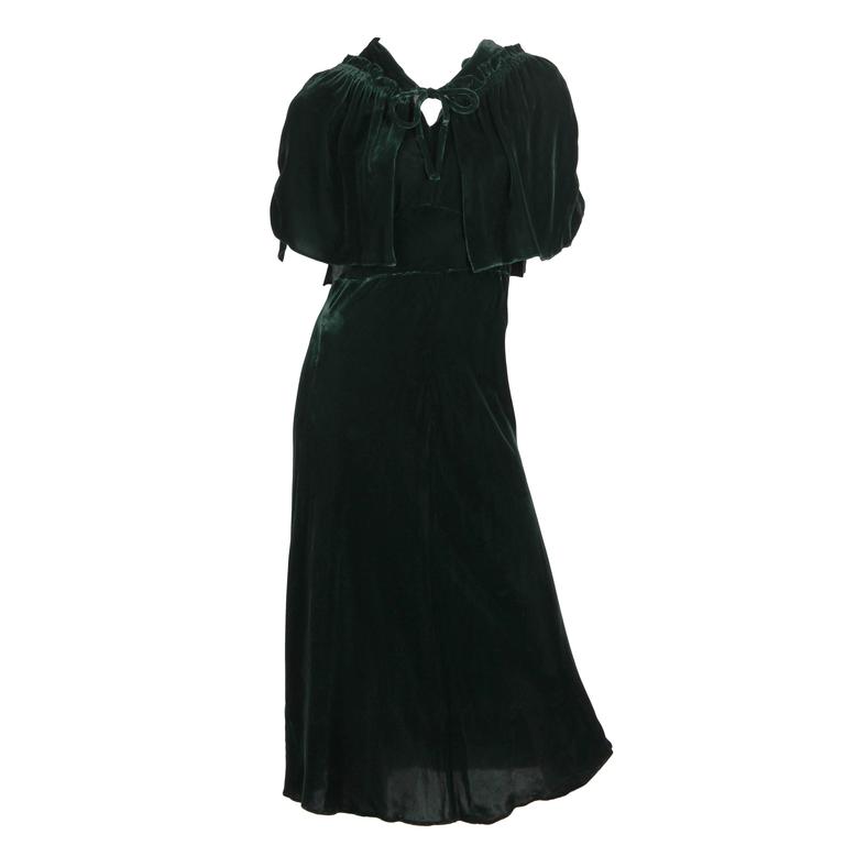 1930s Emerald Green Silk Velvet Dress at 1stDibs | emerald green silk dress