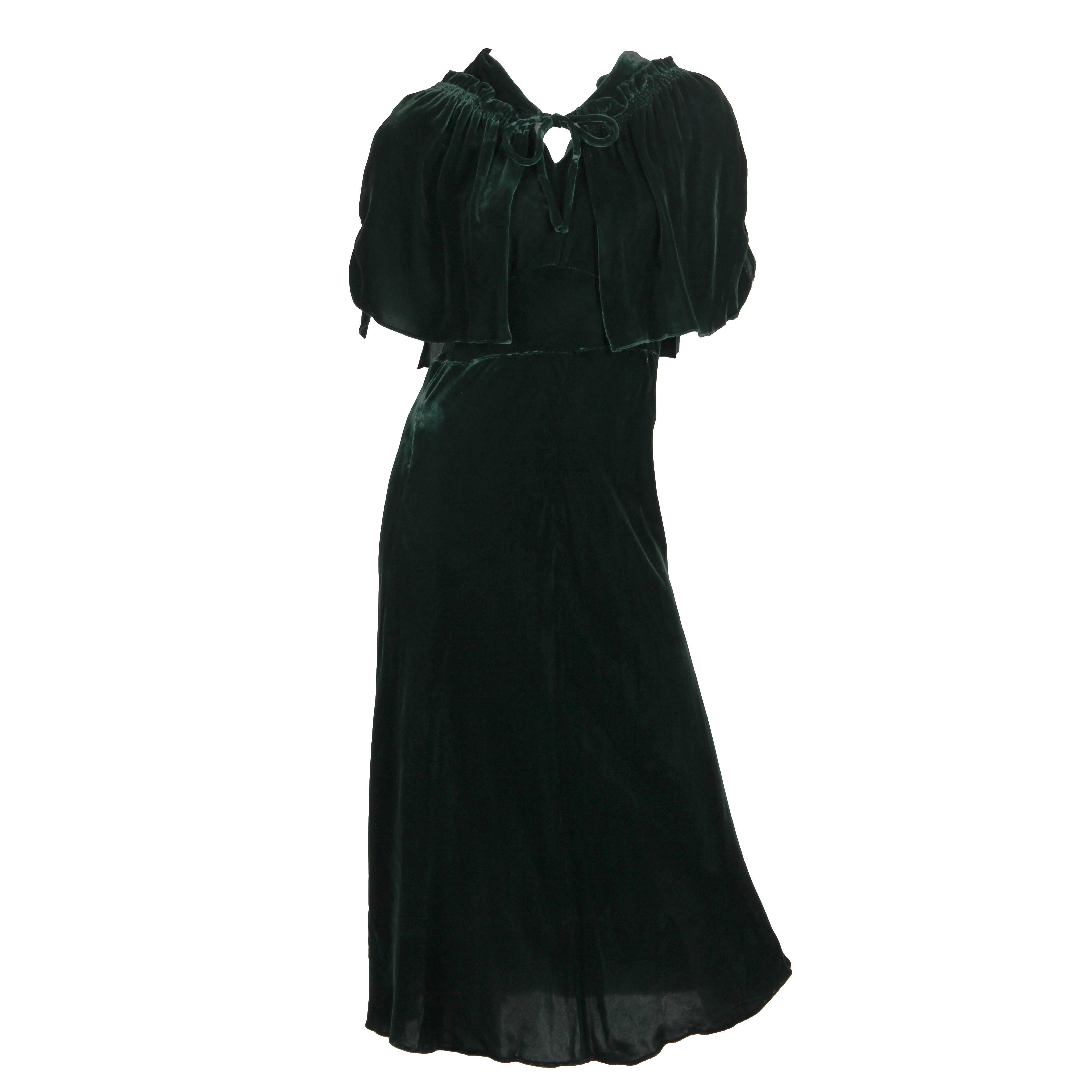 1930s Emerald Green Silk Velvet Dress