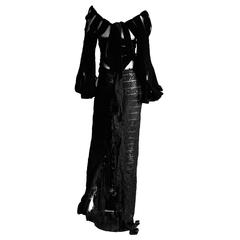 Iconic Tom Ford YSL Rive Gauche FW2002 Black Silk Velvet Top & Lace Runway Skirt