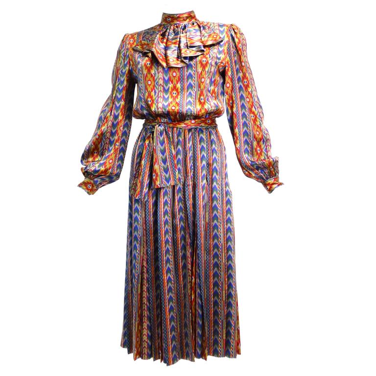 1980s Givenchy Nouvelle "Aztec" Silk Dress For Sale at 1stDibs dress