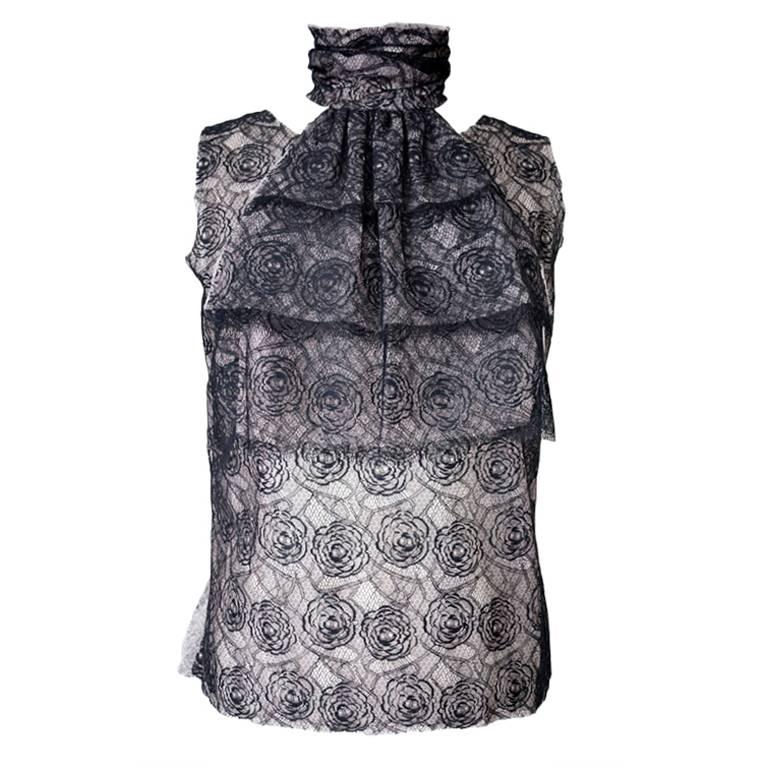 Chanel 03P Top Camellia Chantilly Lace 3 pce Flower Pin Ruffle Cravat ...
