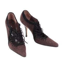 MANOLO BLAHNIK Brown & Black LACE UP Heeled SHOES Pumps Sz 38 1/2 8