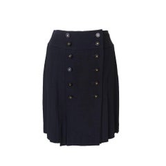 CHANEL Vintage Skirt  pleated double row buttons front  40 6
