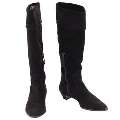 TOD'S Italian Black Suede LOW HEELS BOOTS Shoes SIZE 39 7