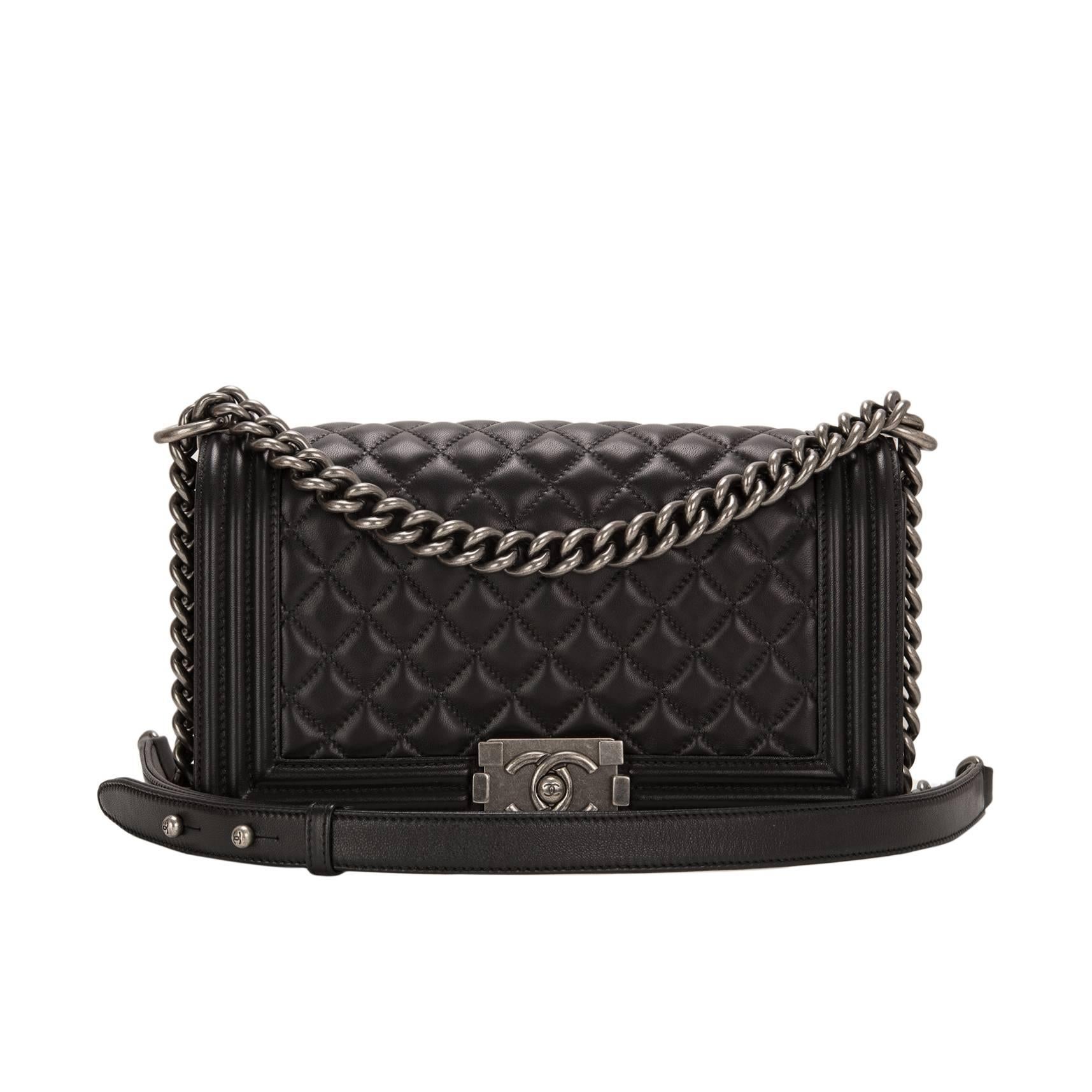 Chanel Black Quilted Lambskin Medium Boy Bag