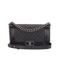 Chanel Navy Quilted Goatskin Medium Boy Bag With Patent Trim