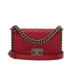 Chanel Dark Red Quilted Caviar Small Boy Bag