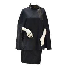 1990s Givenchy by Galliano Navy Leather and Wool Cape Ensemble 4