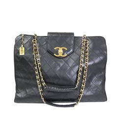 Chanel Retro Black Quilted Calfskin Supermodel Weekender Shoulder Bag