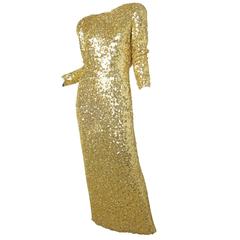 1980s Lillie Rubin Gold Sequin and Beaded Evening Gown 