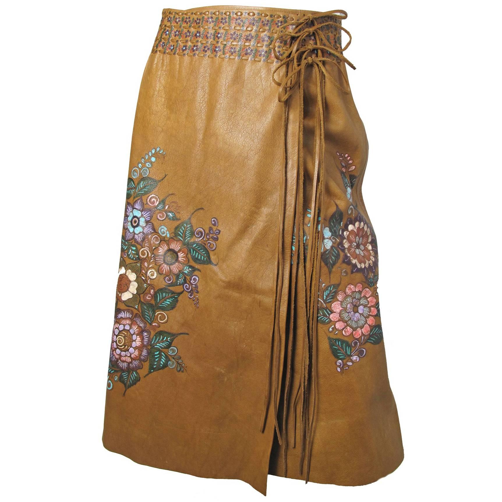 Char Leather Painted Skirt, Early 1970s 