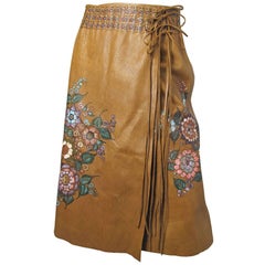 Vintage Char Leather Painted Skirt, Early 1970s 