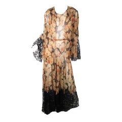 Kleid und Jacke aus transparentem Chiffon mit Blumenmuster und Spitze, 1920er - 30er Jahre