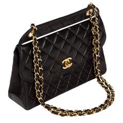 1991 Chanel Quilted Black Leather Shoulder Bag w/Double Chain & Gold Hardware