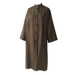 1980s Givenchy Gabardine Charcoal and Khaki Striped Smock