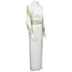 1980's Bob Mackie White Gown with Silver and Gold Beading