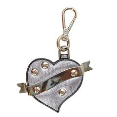 Prada Silver Saffiano Heart Keychain SHW