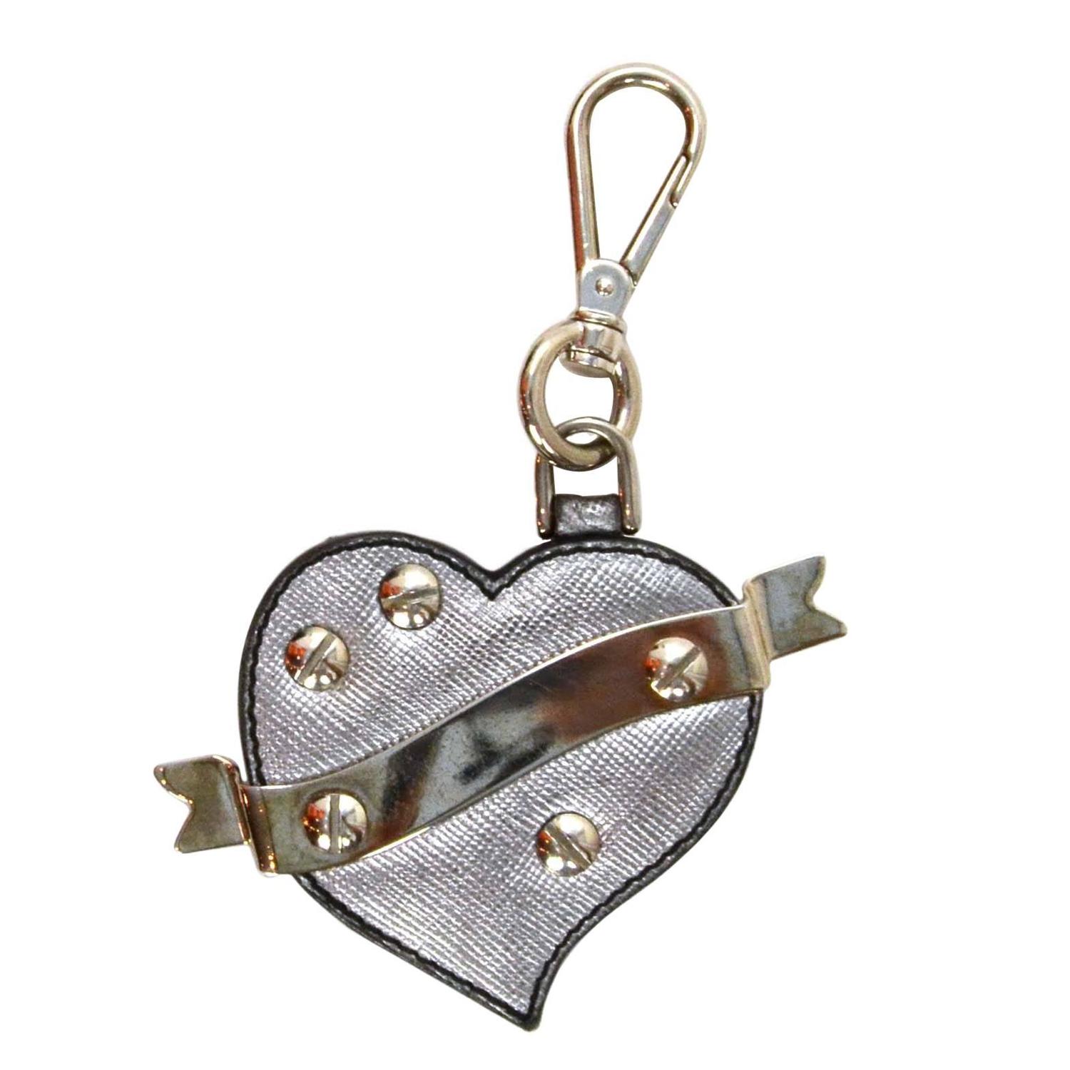 Prada Silver Saffiano Heart Keychain SHW at 1stdibs  