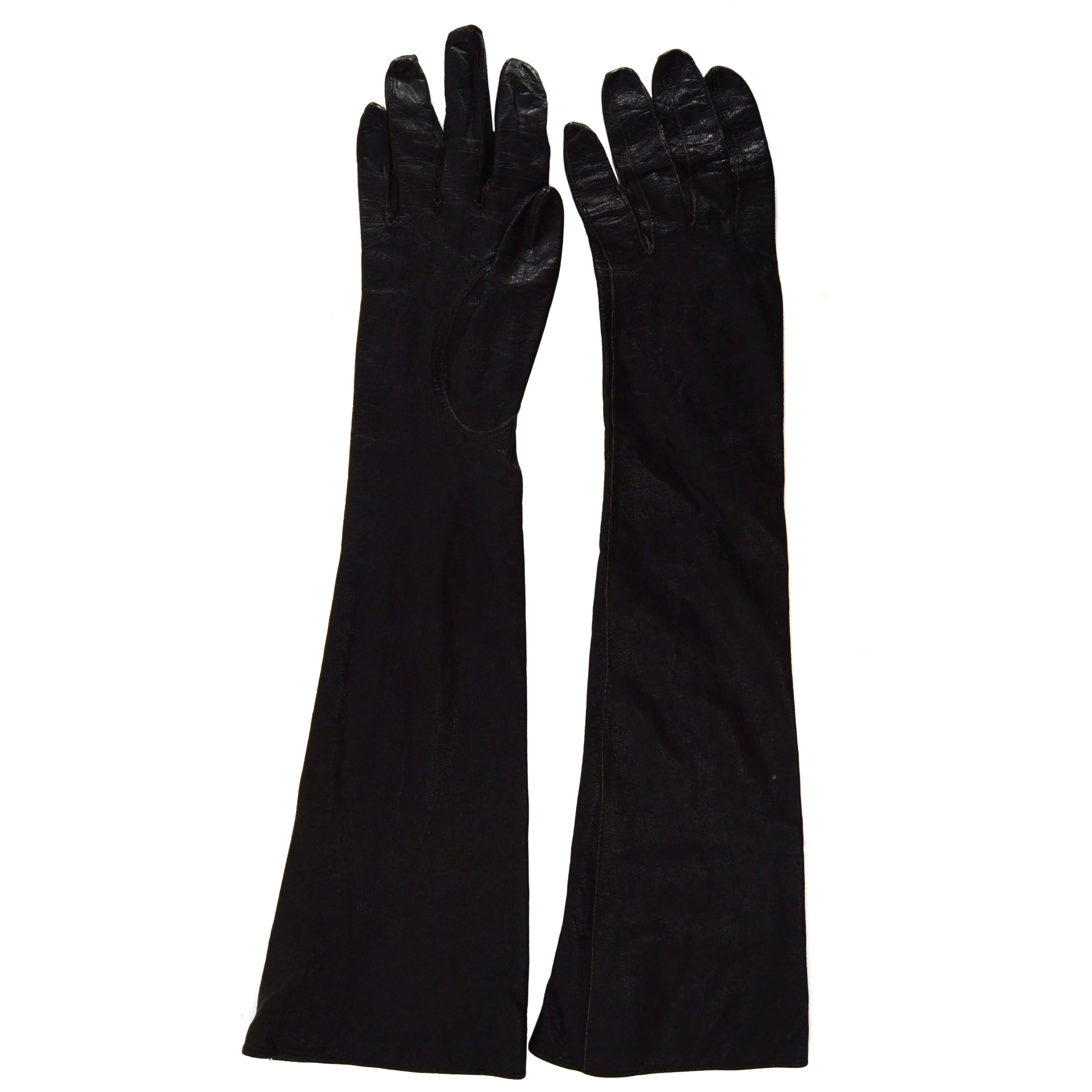Alexander's Black Leather 3/4 Length Gloves sz 7.5