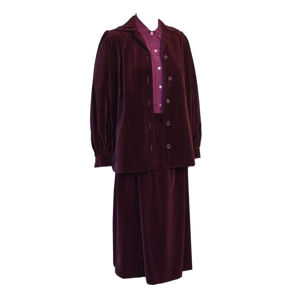1980's Yves Saint Laurent YSL Purple Velvet Skirt Suit 