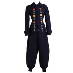 Vintage 1940s Navy Embroidered Wool Ski Suit