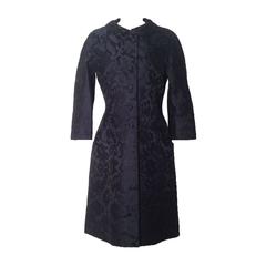 Hattie Carnegie 50s/60s Black Floral Silk Jacquard Coat Dress at 1stDibs