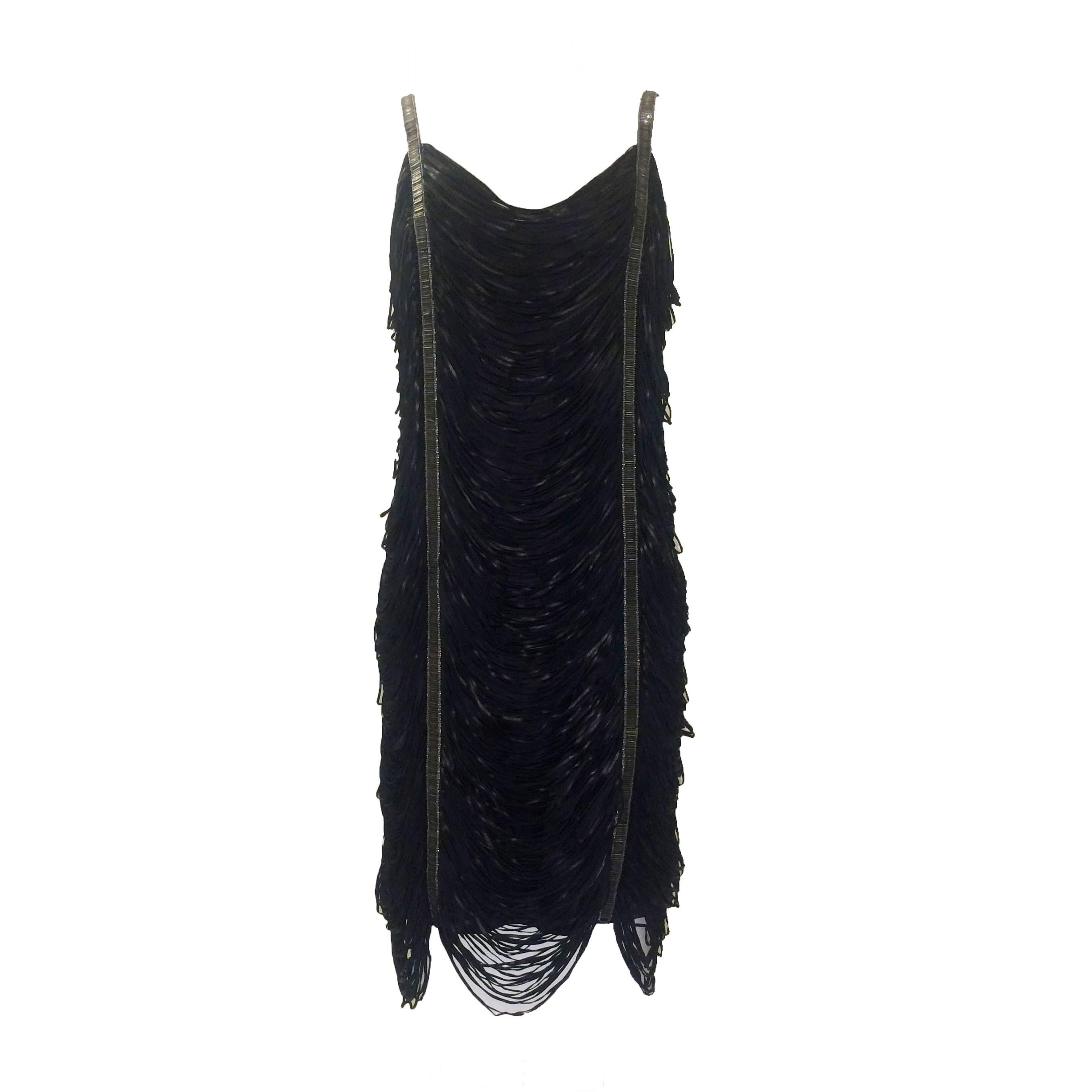 Alexander McQueen 2008 Perlenbesetztes Cocktailkleid aus Leder mit Fransen im Angebot