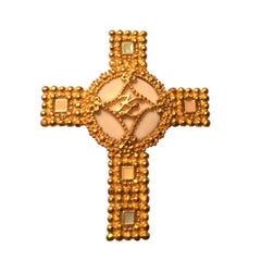 Karl Lagerfeld Gold Cross Pin with Pastel Enamel Details, 1990s 