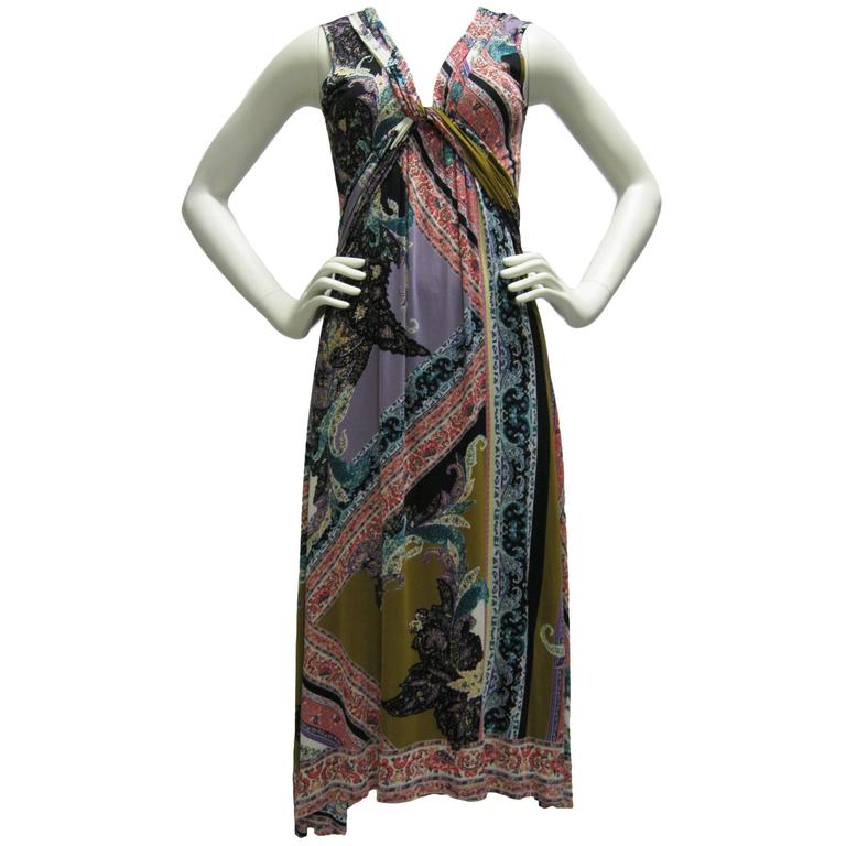 Etro Empire Waist Graphic Print Sleeveless Dress For Sale at 1stDibs