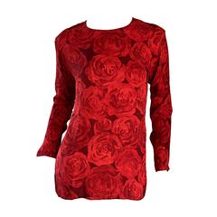Beautiful Vintage Yves Saint Laurent ' Rive Gauche ' Rose Print Silk Blouse Top 8