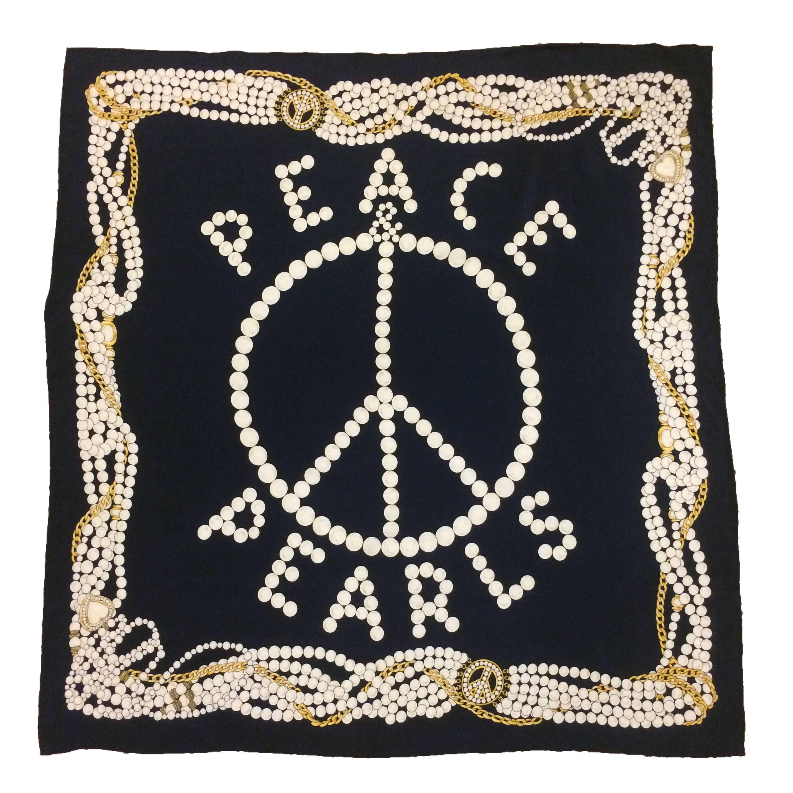 Moschino 90s 'Peace & Pearls' Large Silk Scarf
