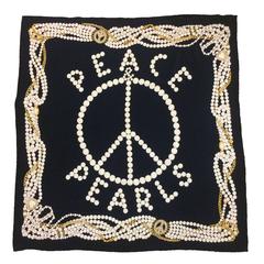 Moschino 90s 'Peace & Pearls' Large Silk Scarf 