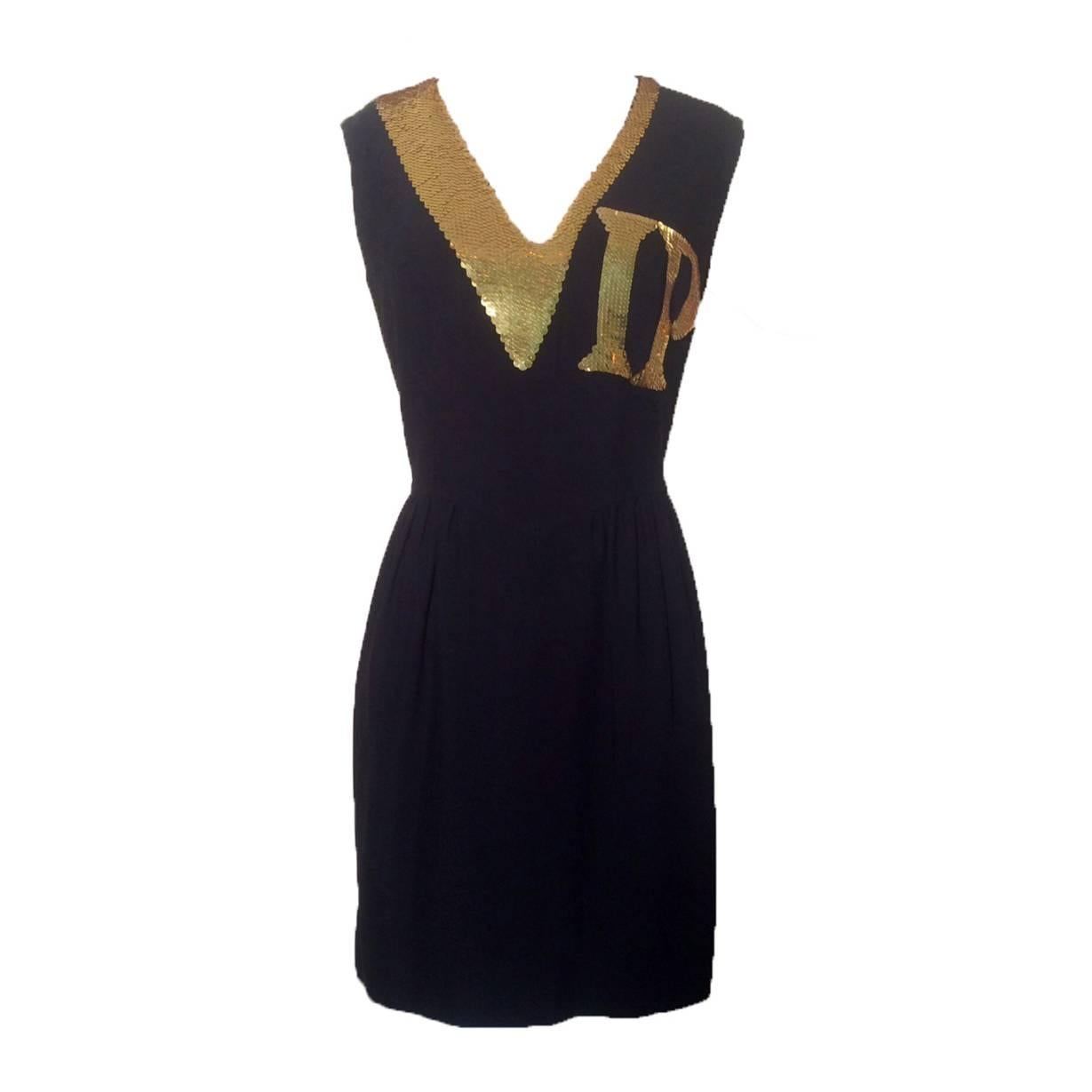 Moschino Couture VIP Black Gold Sequin Dress, 1990s 